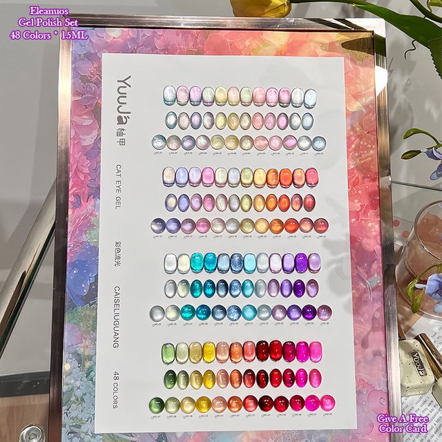 YuuJa 48 Colors Shiny Colorful Streamer Cat Eye Gel Nail Polish, Soak Off UV LED High Pigment Long Lasting Gel Polish for Nail