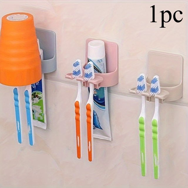 1pc Easy-to-Install Wall Mounted Toothbrush Holder with Punch-Free Design - Keep Your Toothbrush and Toothpaste Organized