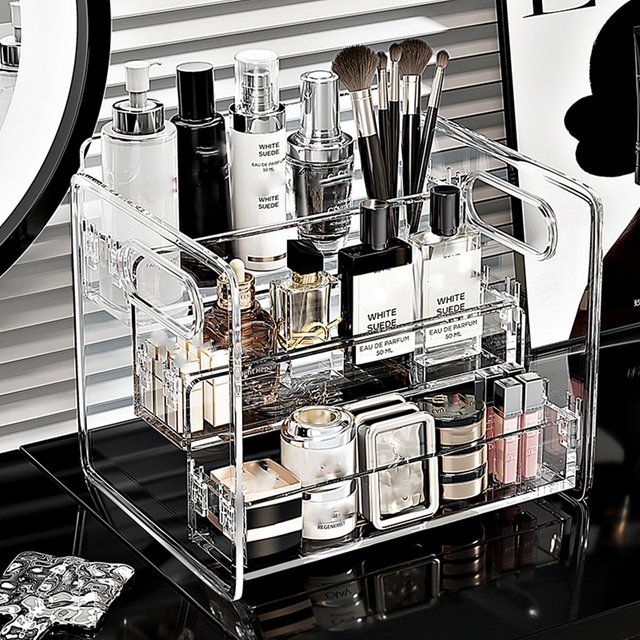 1pc Desktop Cosmetic Organizer Acrylic Transparent Slanted Storage Basket for Makeup, Lipstick, Perfume, Facial Mask, and Other