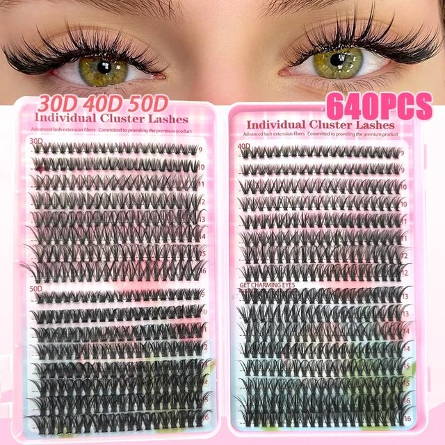 640pcs 30D/40D/50D Individual Lashes Book Clusters Extensions False Eyelash DIY at Home Cluster Eyelash Extensions Makeup