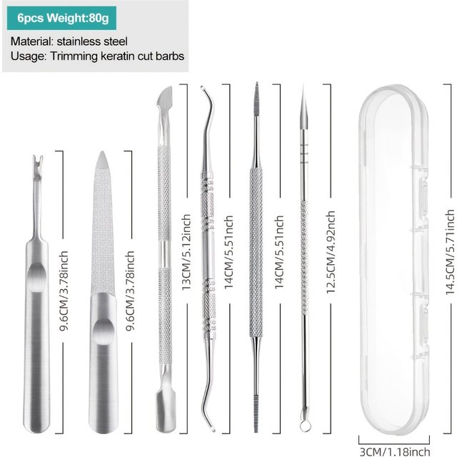 1/6pcs Stainless Steel Professional Multi-Functional Nail Care Kit,Including Dead Skin Edge Trimmer and Dead Skin Rake,Nail File