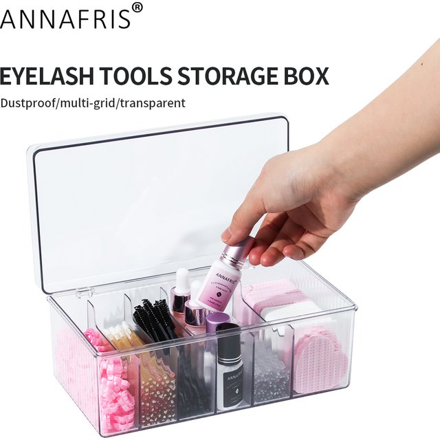 Acrylic Eyelash Extension Tool Storage Box Large Capacity 6 Grids with Cover for Lash Glue Tweezers Cosmetics Makeup Holder