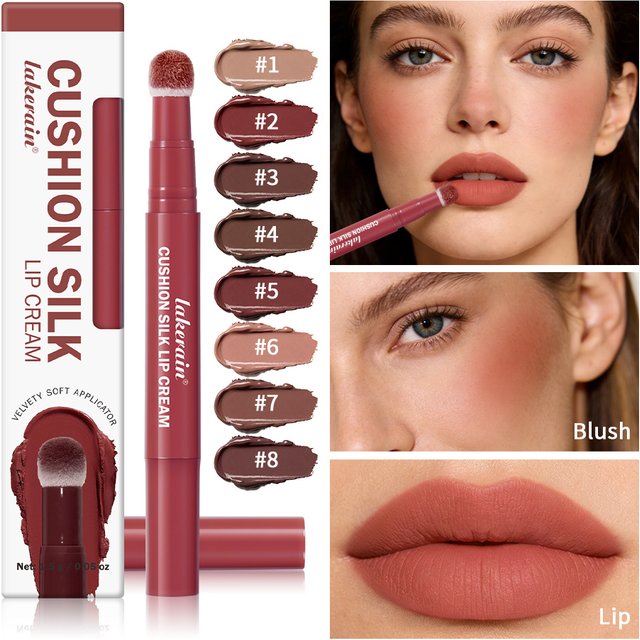 Lakerain Matte Blush Rotating Lipstick Multi-functional Lip Mud for Lips and Cheeks Long-lasting Waterproof Velvet Lip Gloss