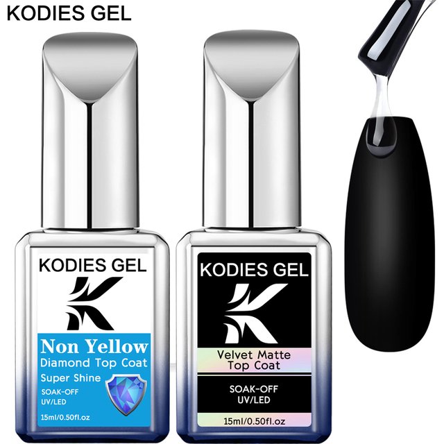 KODIES GEL 2 PCS UV Gel Top Coat Set Non Yellow velvet Matte Topcoat Gel Nail Polish Finish Semi Permanent UV/LED for Manicure