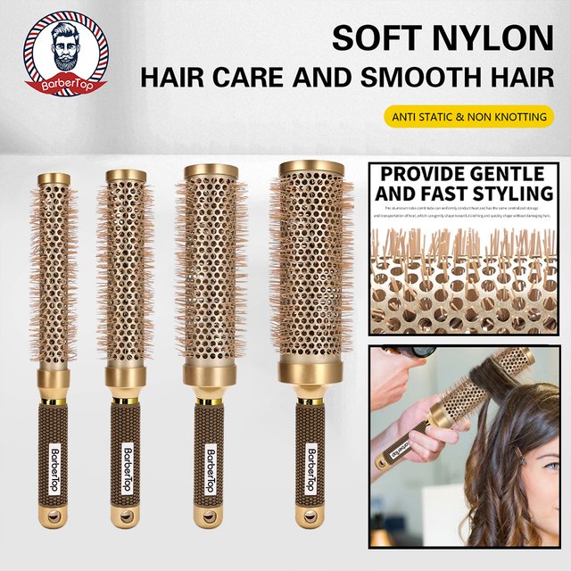Pro Barber Aluminum Tube Hair Curling Brush Anti-Static Round Rolling Brush for Salon Styling Tools Round Barrel Hair Brush