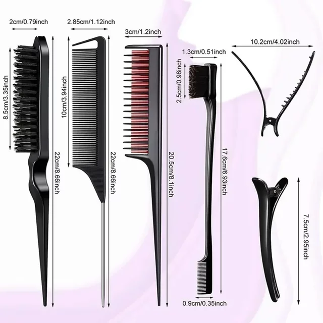 Hair Comb Hair Brush For 3 Row Teeth Teasing Comb Detangling Hair Brush Hairdressing Rat Tail Combs Salon Styling Tools Set