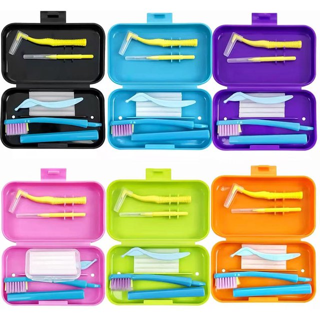 Portable Orthodontic Oral Cleaning Kit Travel Oral Care Set Foldable Toothbrush Interdental Brush Ortho Wax Teeth Whitening Tool