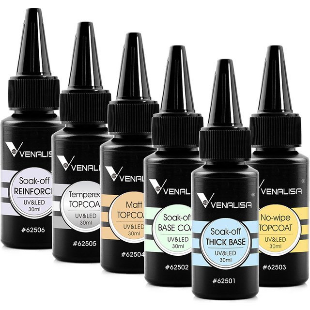 30ml Venalisa Tempered Top Coat Long Lasting No Wipe Diamond Glossy Gel Nail Polish TPO Free Soak Off UV/LED Nail Gel Varnish