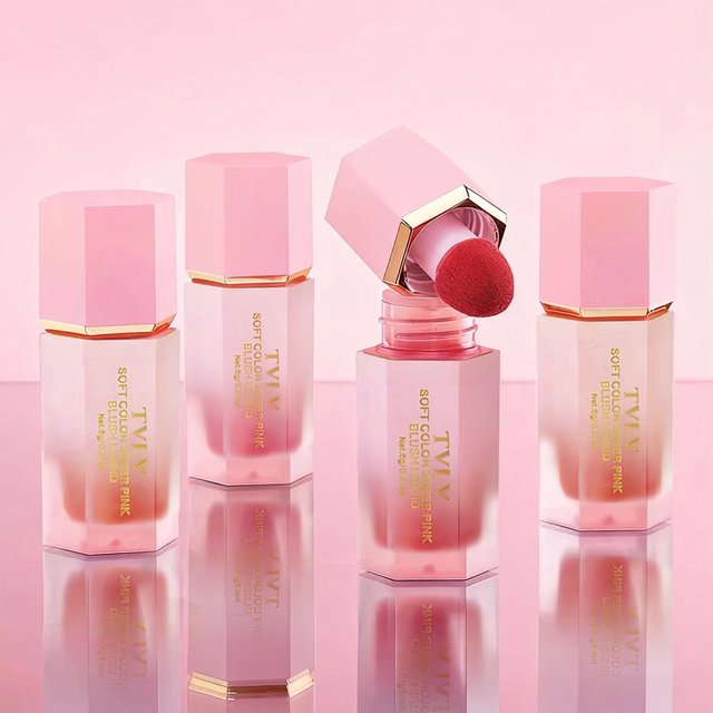 3-Color Matte Liquid Powder Blusher Easy to Apply Durable Waterproof Powder Blusher Sponge Brush Head