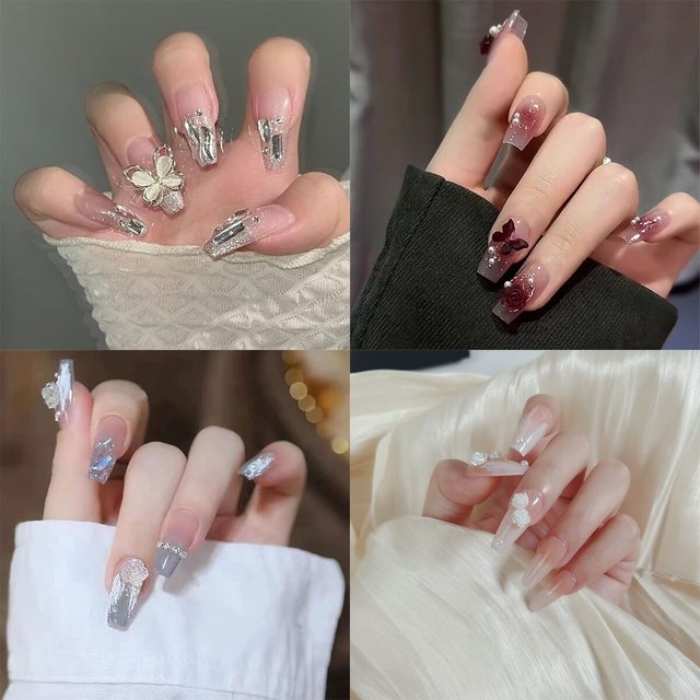 Porter des ongles des ongles ongles 2024 new white blush moyen camélia long faux ongles autocollants