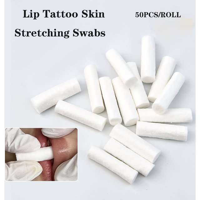 50PCS/ROLL Einweg Lip Tattoo Haut Stretching Tupfer Baumwolle Stick Semi-Permanent Make-Up Lip Tattoo Färbung Zubehör