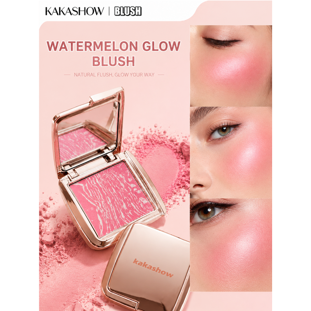 Marble Pattern Blush Powder Natural Glowing Cheek Blush With Mirror Case KAKASHOW Long Lasting Soft Blush For Face Daily Makeup