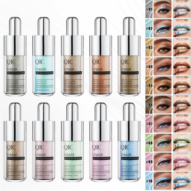10 Colors Liquid Eyeshadow Pearlescent Fine Shimmer Highlight Waterproof Delicate Texture Multifunctional Smoky Eye Makeup
