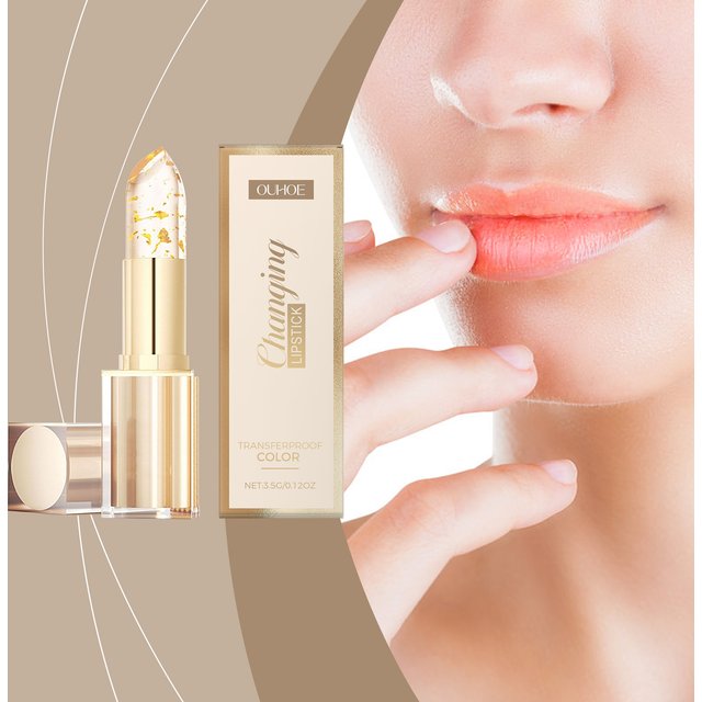 Gold Foil Color-Changing Nourishing Lipstick Nourishes and Moisturizes, Gives Lips a Glossy, Glass-Like Softness, Non-Greasy Lip