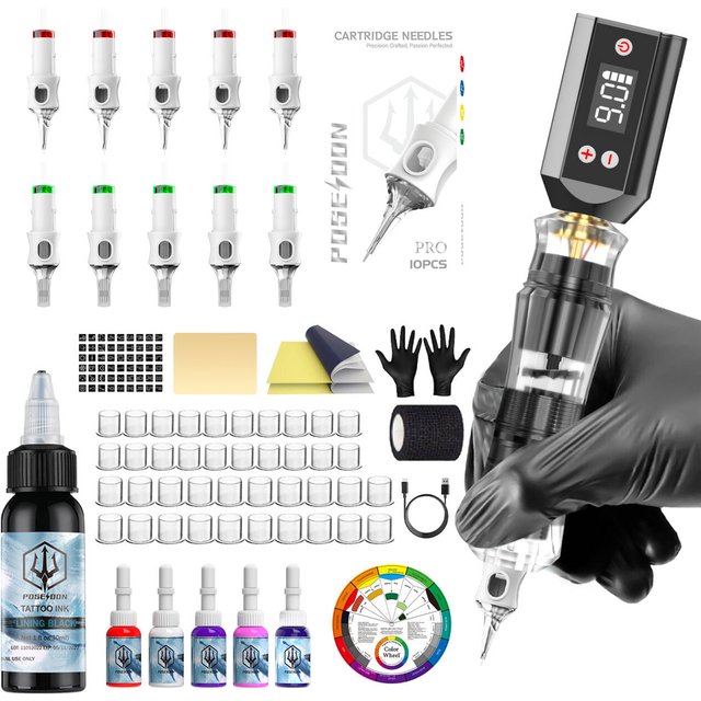 POSEIDON Tattoo Kit HM161 Tattoo Pen Kit For Permanent Makeup Tattoo Machine Kit Transparently Wireless Tattoo Gun Full Kit