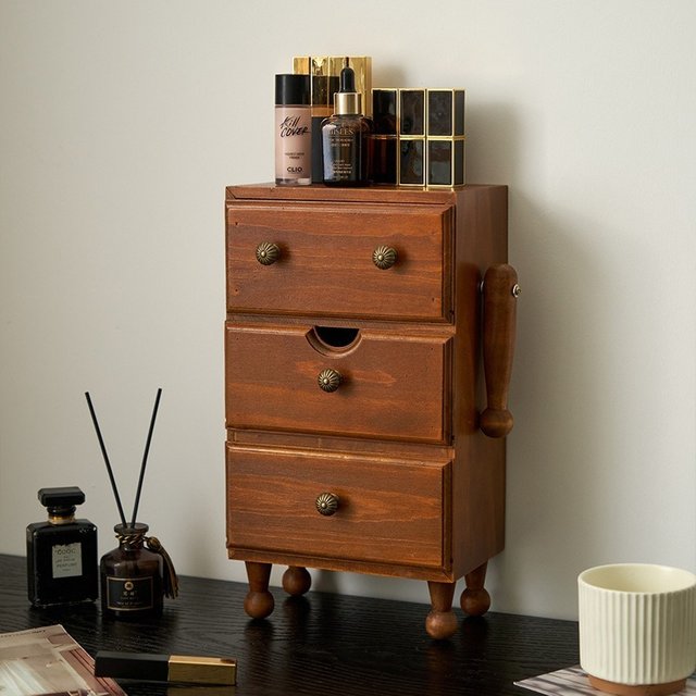 Solid Wood Storage Locker Vintage Chinese Storage Box Makeup Vanity Drawer Cabinets Decorative Furniture Multi Use Organizer Box