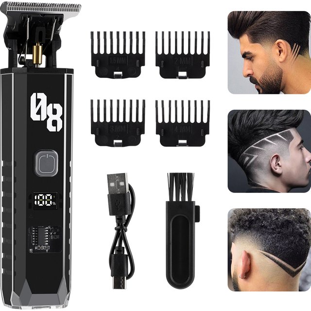 Men's Cordless Hair Clipper Professional Haircut Shaver Beard Trimmer Grooming Kit with LED Display for Precision Hair Cutting