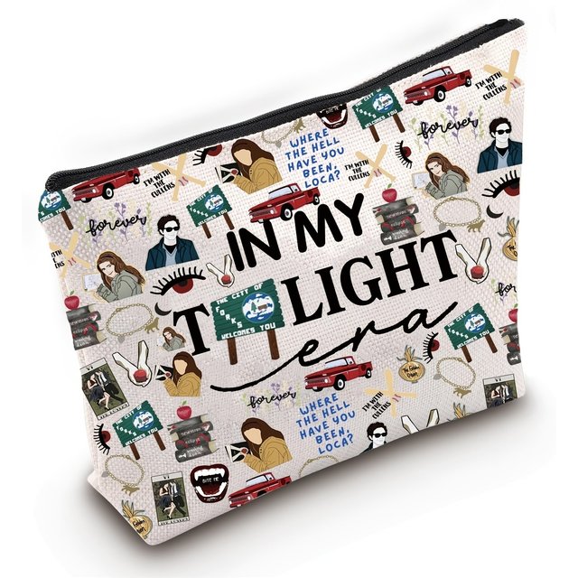 1pc Unisex Twilight Saga Cosmetic Bag - "In My Light Era" Design | Durable Zipper Closure, Heart Motifs