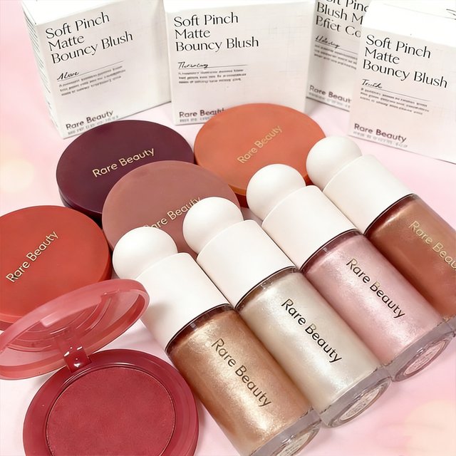 Rare Beauty Crème-à-poudre blush, Contouring 3D pour le visage, Bronzer liquide, Highlighter lisse, Ombre à paupières, Waterproof, Éclaircissant, Maquillage Flash