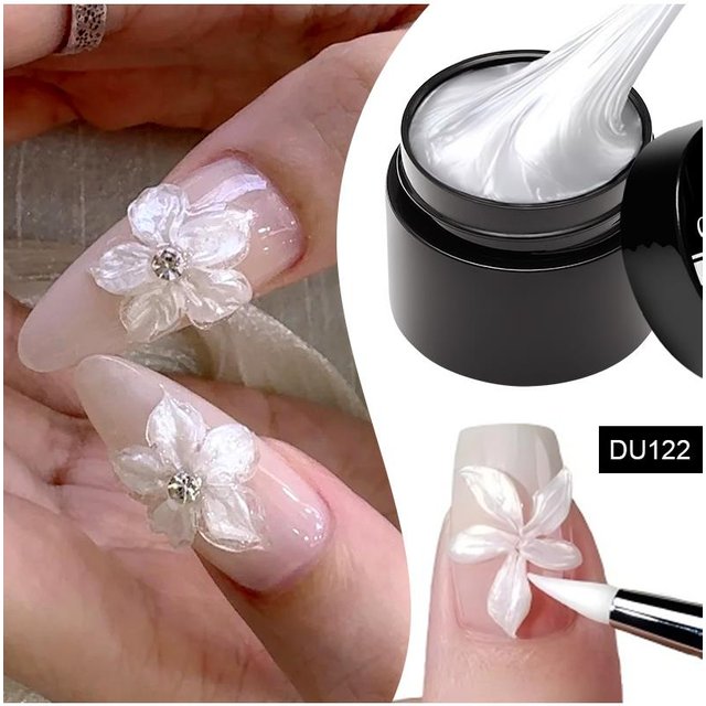 8ml Pearl White 5D Sculpting Gel Nail Polish Non-Sticky Hand Extension Nail Gel Polish For Shaping Carving Flower DIY Nail Art