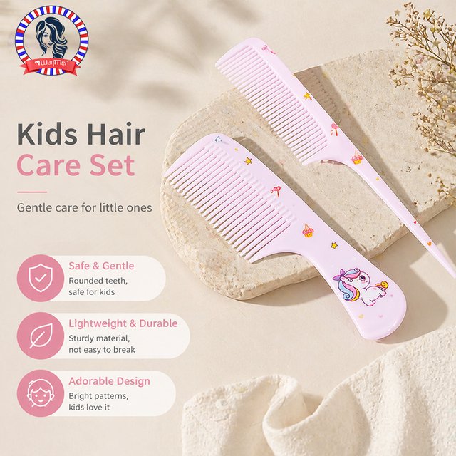 2Pcs Hair Comb Set, Cartoon Unicorn Detangling Comb & Rat Tail Comb, Hair Care Tools for Girls, Portable Hair Accessories