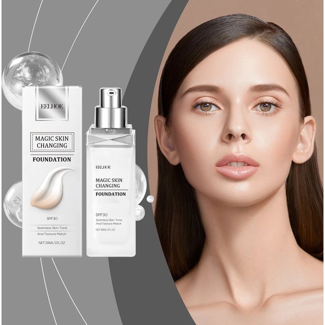 Color Changing Foundation Hyaluronic Acid Waterproof Oil Control High Coverage Makeup Base Magic Covering Foundation Liquid 30ml