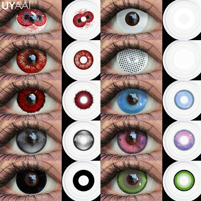UYAAI 2pcs Halloween Contact Lenses Anime Colored Cosplay Contact Lenses for Eyes Black Pupils Red Eye Color Lenses Makeup Lens