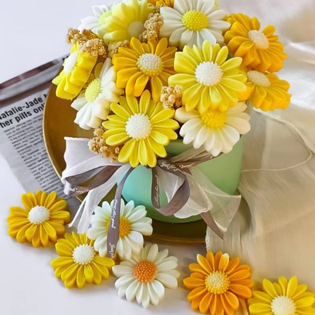Moules en Silicone tournesol avec trou, pour bougies parfumées, pétales de marguerite, en résine, fleur, gypse, décor de fête, cadeaux DIY pour maman