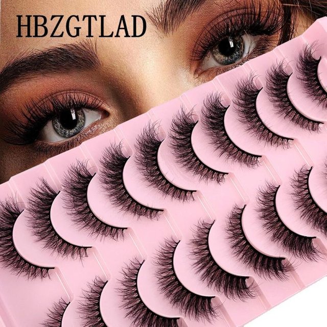 HBZGTLAD New 10Pairs Fluffy Eyelashes 8D Volume False Lashes Russian Strip Lashes Extensions Thick Soft Curly Fake Lashes Makeup