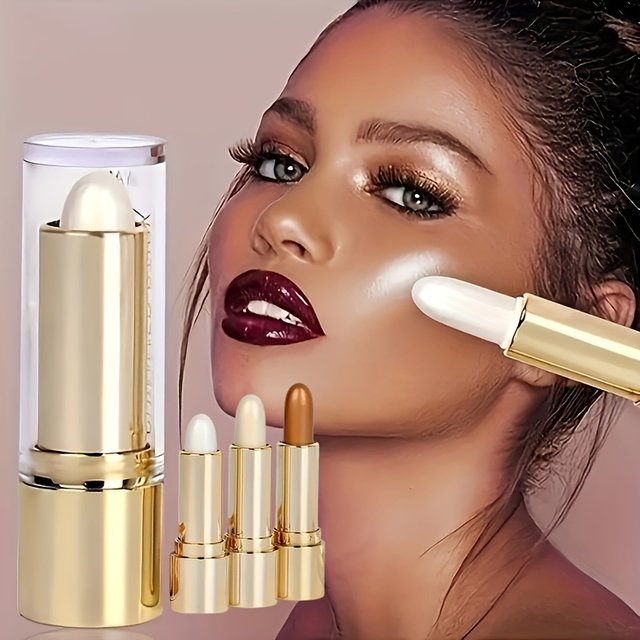 1pc/3pcs/Highlight And Contour Stick, Side Shadow Face Concealer Highlighter Stick, Golden Tube Pearl Shimmering Concealer Stick