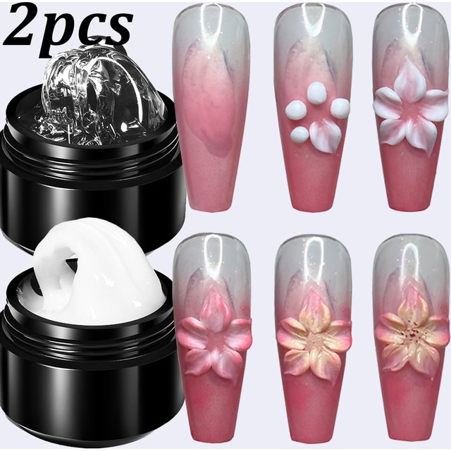 2pcs White Clear Non Stick Hand Extension Gel Nail Polish Shaping Carving Flower Nail Gel 5/15ml Extend Fingertips UV Polish Gel