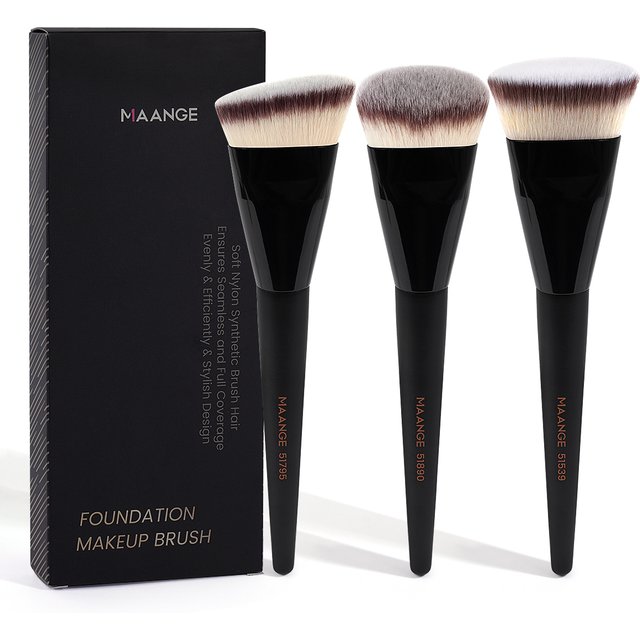 MAANGE Angle Round Flat Head Foundation Brush 3pcs Makeup Brush Set Soft Bristle With Box Skin-friendly Makeup Tools for Beauty