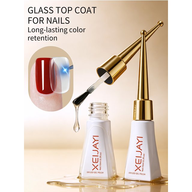 1Pc 10ml Glass Top Coat Long Lasting Clear Rubber Top Coat LED UV Strengthen Nails High Gloss Top Finish Gel Nail Polish