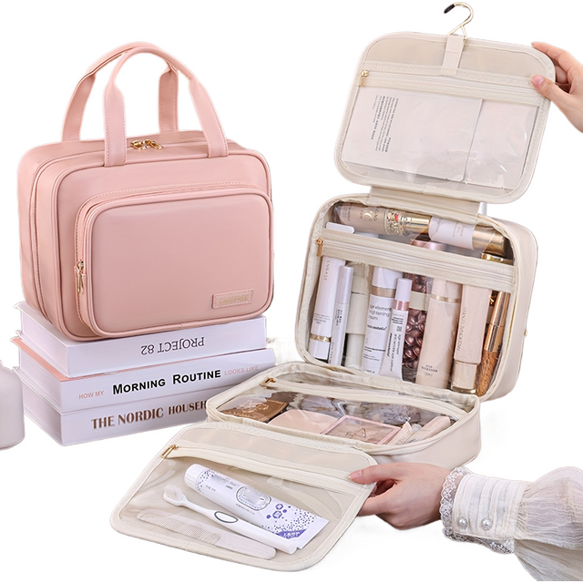 New PU Leather Hanging Cosmetic Bag for women Portable Storage Makeup Organizer Large Capacity Travel Toiletry Storage Bags