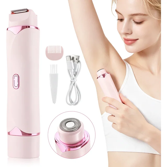 2 in 1 Double Head Electric Shaver for women Waterproof Wet & Dry Hair Razors Bikini Hair Trimmer Detachable Head Shaver