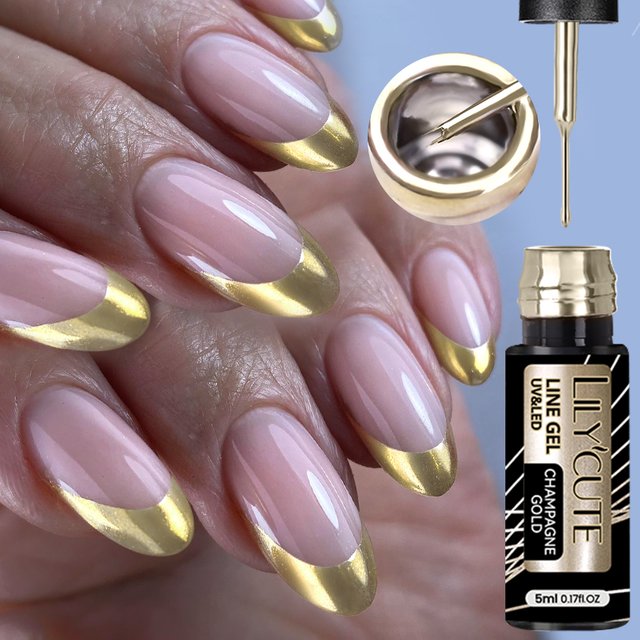 LILYCUTE 5ML Metallic Painting Liner Gel Nail Polish Super Bright Gold Silver Mirror Drawing Gel Semi Permanent Line French Nail