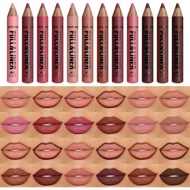 Matte Lip Liner Pencil Nude Brown Wooden Matte Lipstick Crayon for women Smooth Long-lasting Waterproof Lip Contour Makeup