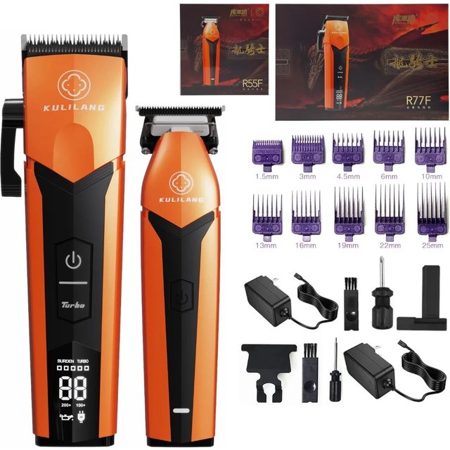 KULILANG R77F R55F BRD808 Professional Electric Hair Clipper Set Gradient Carving Hair Trimmer Electric Shaver Salon Barber Shop