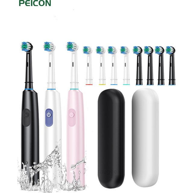 Electric Rotating Toothbrush Deep Clean Whitening Teeth for Adult Ultrasonic Toothbrush with 4/8pcs Refill Replacement Heads