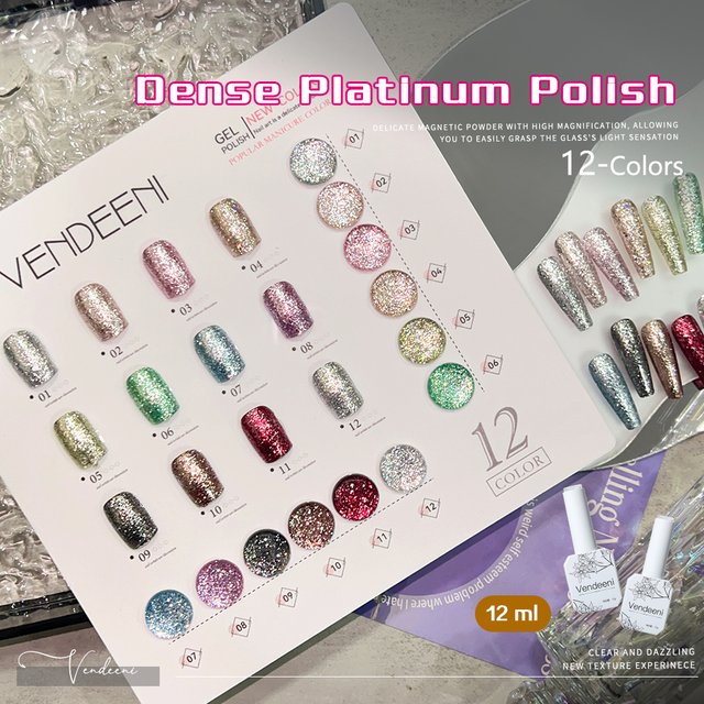 Vendeeni 12 Colors High Density Platinum Gel Nail Polish Flash Glitter UV Soak Off Nail Varnish Broken Diamond Gel Lacquer 12ml