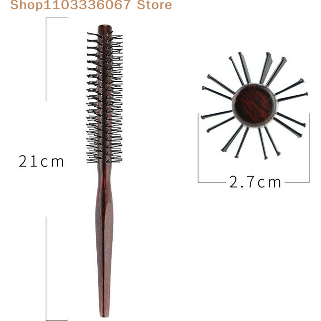 【HLS】【HB】【HB】Curly Hair Styling Roller Comb Mini Round Nylon Hair Brush With Wooden Handle For Thin Or Short Hair Men Women Use