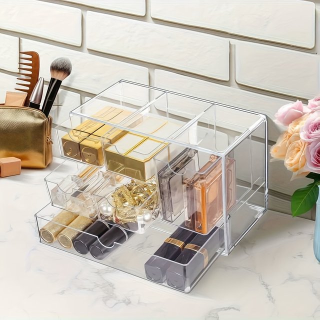 Six Grid Transparent Drawer Style Storage Box for Cosmetics, Suitable for Bedrooms and Bathrooms