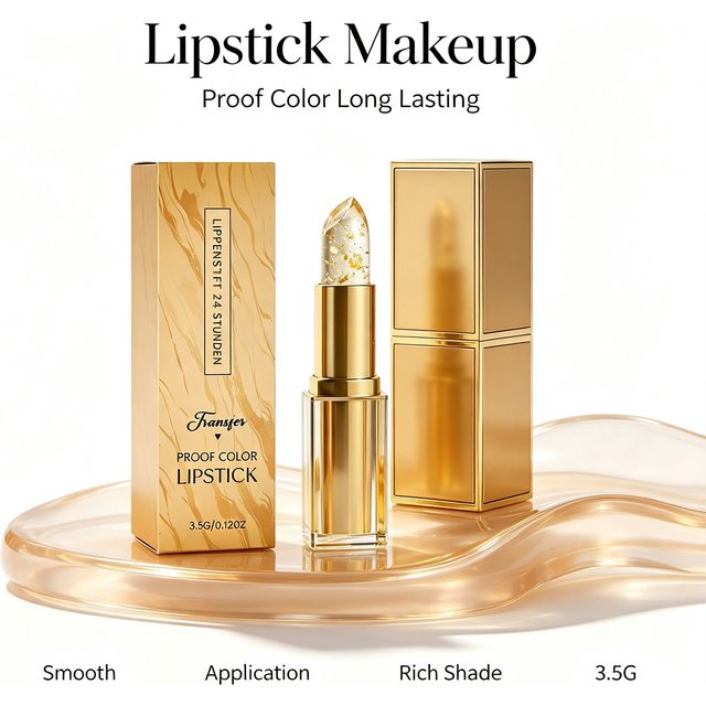 Color Changing Lipstick Gold Flecks Moisturizing Shine Transfer Proof Long Lasting Hydrating Lip Balm Soft Plump Finish 3.5g