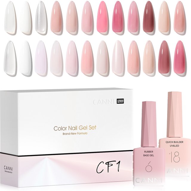 6pcs/kit CANNI TPO FREE HEMA FREE Gel Nail Polish Kit CF1 Rubber Base Gel UV Construction Gel Nail Semi Transparent Color Kit