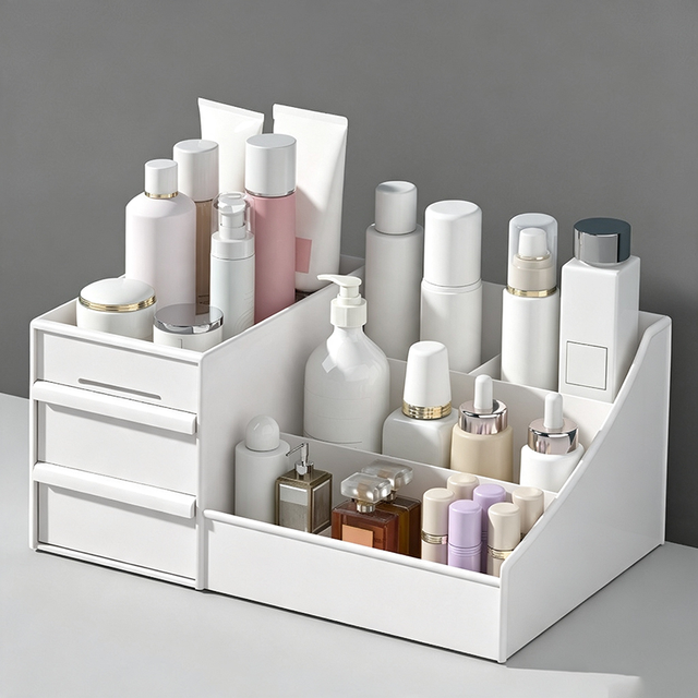 1Pc White New Drawer Makeup Storage Box Dormitory Finishing Plastic Shelf Cosmetics Skin Care Dressing Table Desktop