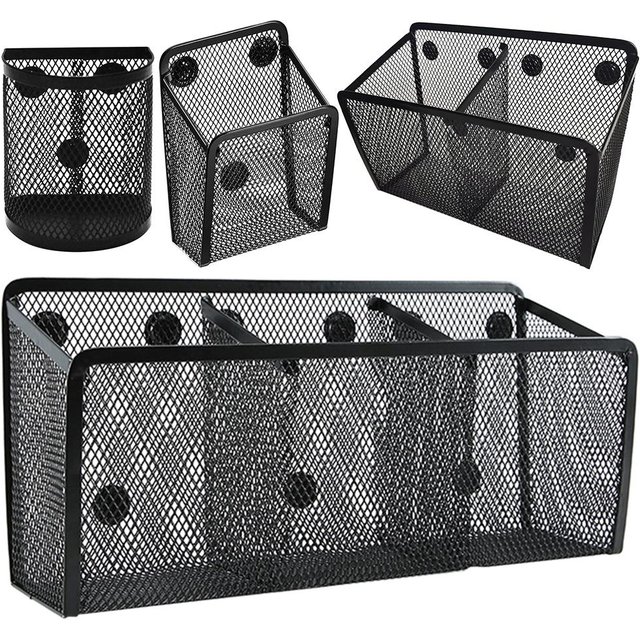 Mesh Basket Office Magnetic Pencil Holder Metal Wire Writing Utensil Organizer for Refrigerator Desktop Erase Makeup Blackboard