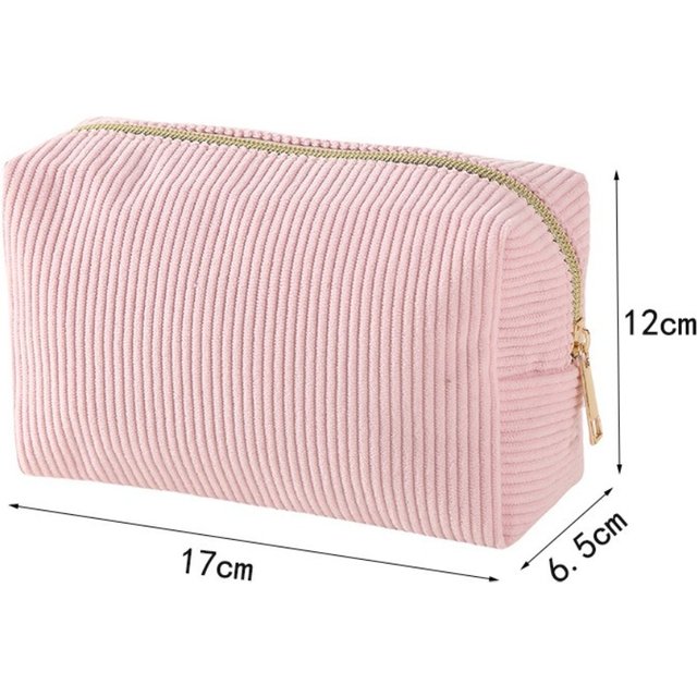 Portable Corduroy Pencil Case Student Solid Color Large Capacity Velvet Makeup Pouch Stationery Storage Toiletry Organizer