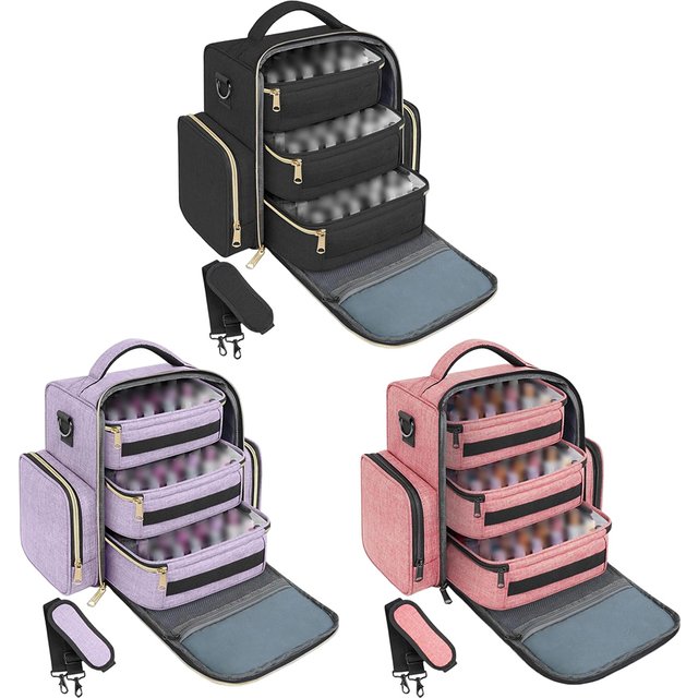 Travel Friendly Nail Polish Organizer Bag Featuring 4 Detachable Pouches Multiple Pockets and Adjustable Shoulder Strap