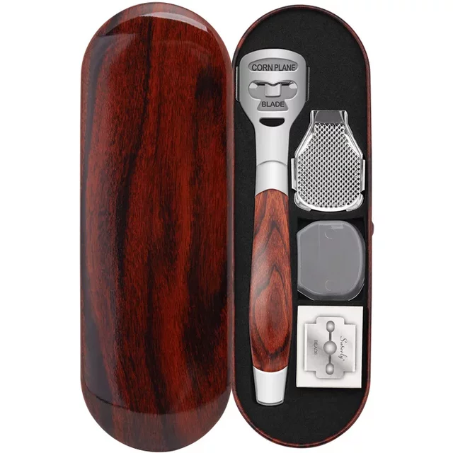 4pcs/set Wood Handle Foot Callus Shaver Heel Feet Skin Shaver Corn Cuticle Cutter Remover Pedicure Razor Portable Foot Care