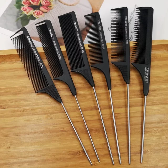 Peignes professionnels pour queue de cheveux, en acier inoxydable, pour coupe de Salon, outils de soins capillaires à pointes, accessoires de barbier, dents fines